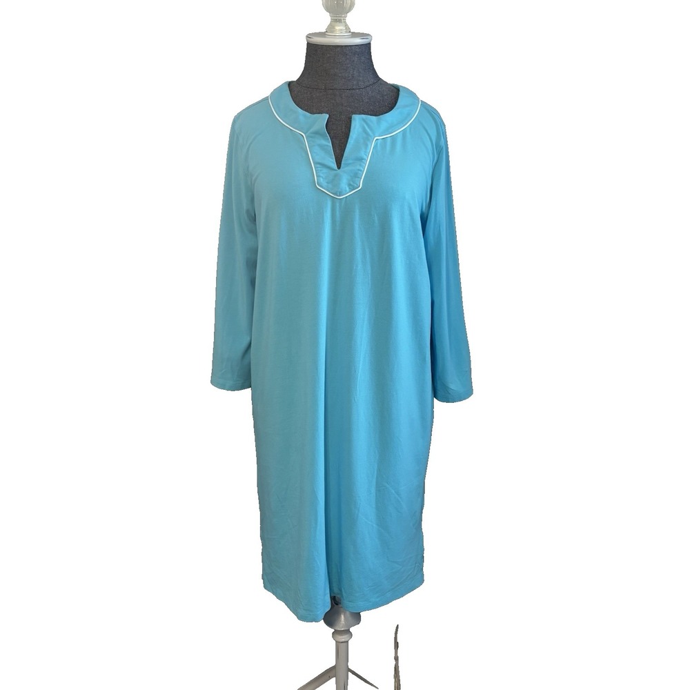 Coolibar Oceanview Tunic Sheath Dress UPF 50 Womens M Aqua Blue Beach Swim Cover